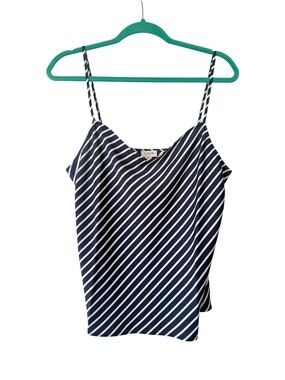 J. Crew Shiny Striped Navy and White Diagonal Stripe Cami